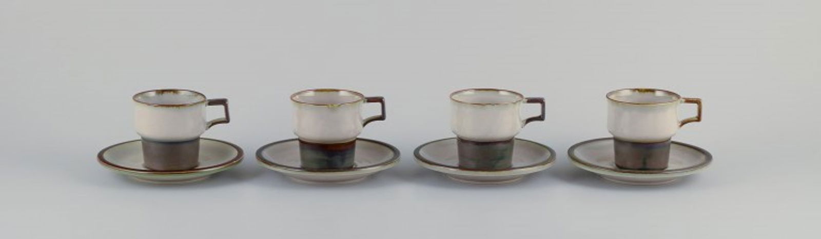 Bing & Grøndahl, Tema. Four sets of coffee cups and saucers in stoneware. 1970s. (1 of 7)