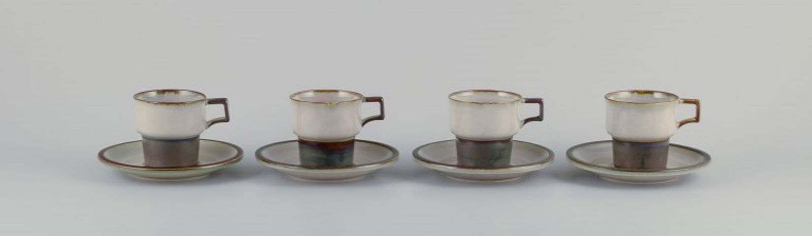 Bing & Grøndahl, Tema. Four sets of coffee cups and saucers in stoneware. 1970s. (1 of 7)