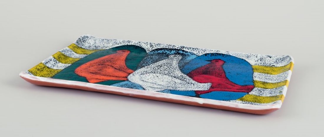 Italian ceramic studio, ceramic dish with a motif of three doves. Approx. 1970s. - 4