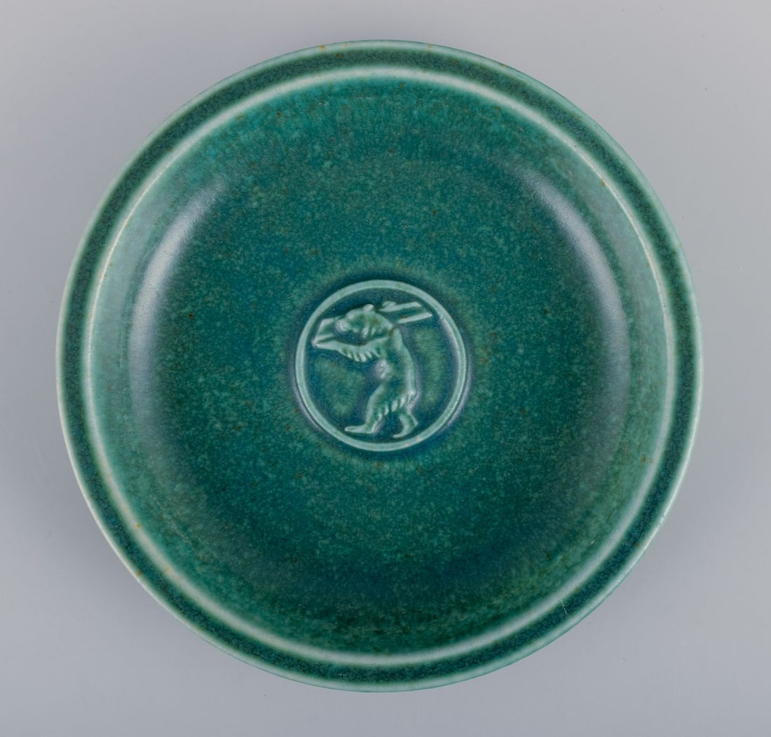 Saxbo, Denmark. Small ceramic bowl with a motif of a standing bear. Mid-20th C. - 3