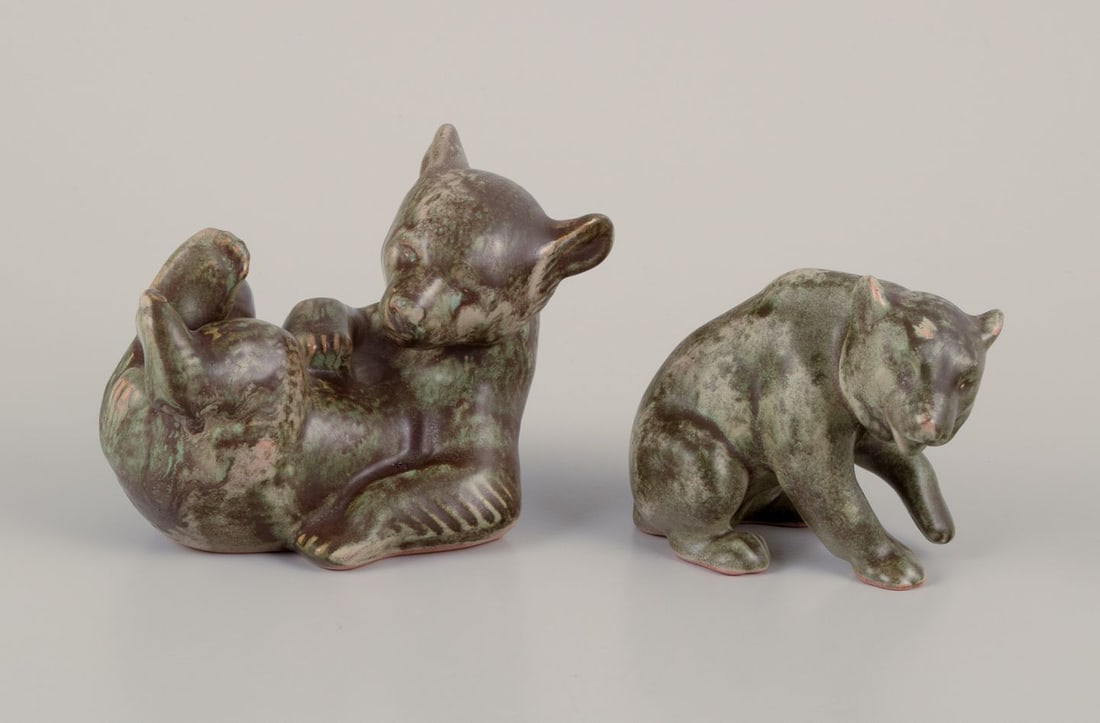 Johgus, Denmark. Ceramic figures of two bear cubs.. Approx. 1970 (1 of 8)