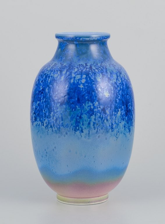 Sevres, France. Large unique porcelain vase with crystal glaze in blue shades. - 2