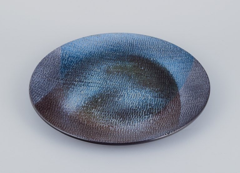 Ingrid Atterberg (1920-2008) for Upsala Ekeby, Sweden. "Colora" ceramic dish. Glaze in blue tones. (1 of 7)