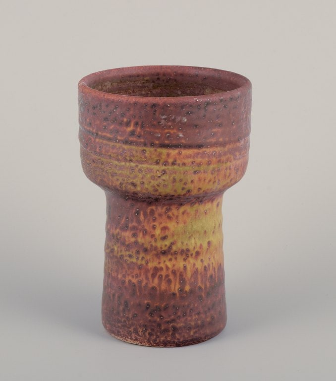 Mobach, Netherlands, two unique vases. Glaze in brown-green tones. - 3