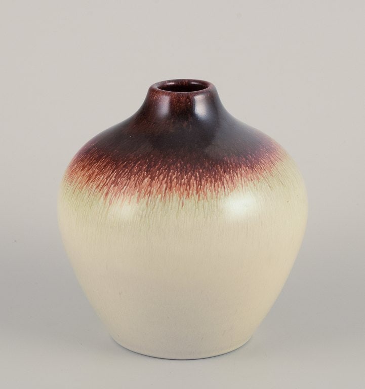 Vicke Lindstrand for Ekeby. "Marianne" ceramic vase. Brown and cream-colored glaze. (1 of 5)