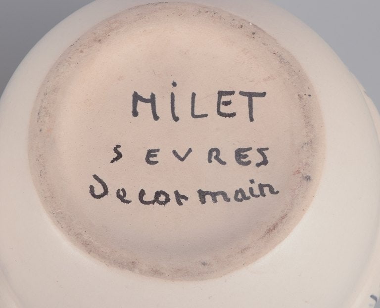 Paul Milet for Sevres, France. A pair of unique ceramic plant pot holders. Hand-decorated with - 7