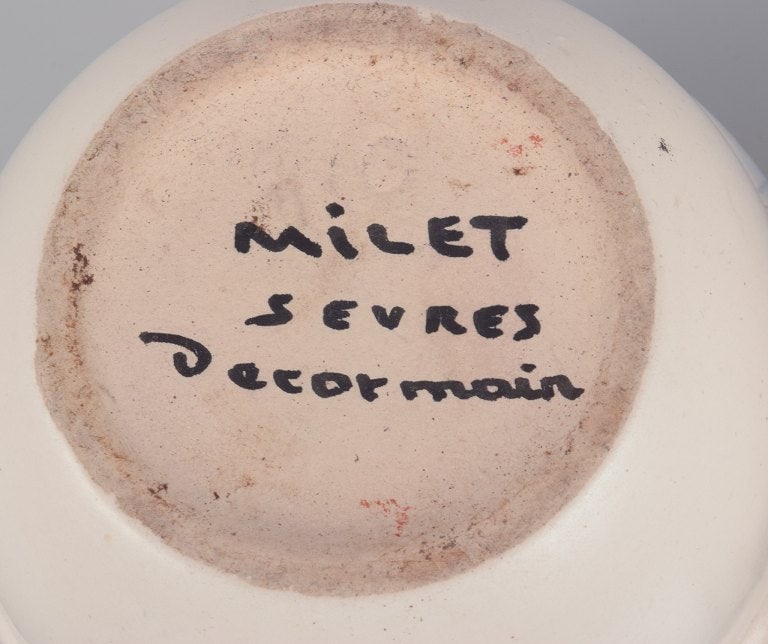 Paul Milet for Sevres, France. A pair of unique ceramic plant pot holders. Hand-decorated with - 8