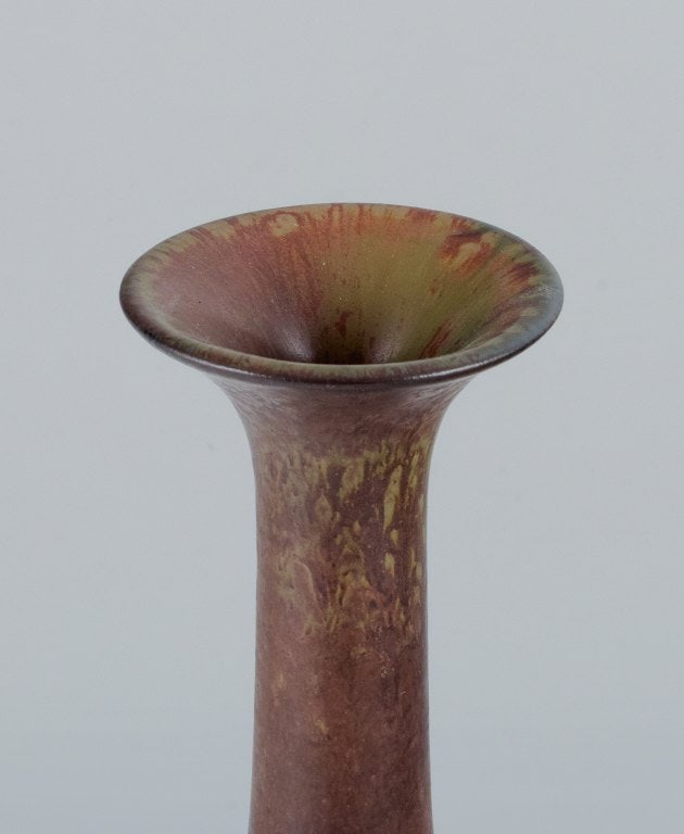 Gunnar Nylund for Rörstrand, large ceramic vase with mottled glaze in brown tones. - 3