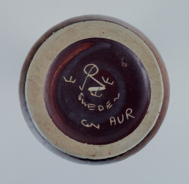 Gunnar Nylund for Rörstrand, large ceramic vase with mottled glaze in brown tones. - 6