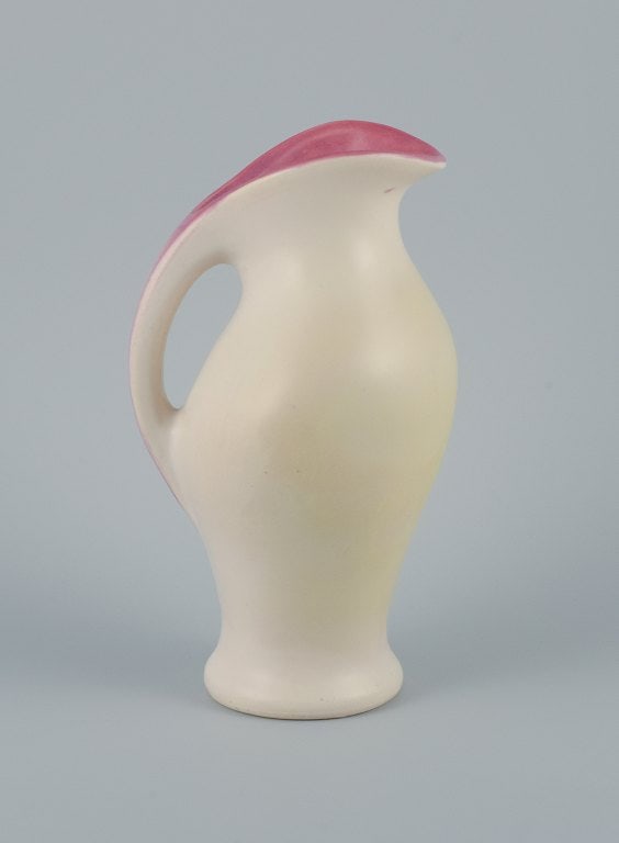 Pol Chambost (1906-1983) in style of, ceramic jug in matt white glaze. Interior decorated in rose (1 of 6)