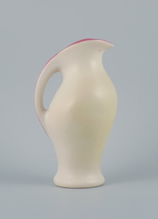 Pol Chambost (1906-1983) in style of, ceramic jug in matt white glaze. Interior decorated in rose - 2