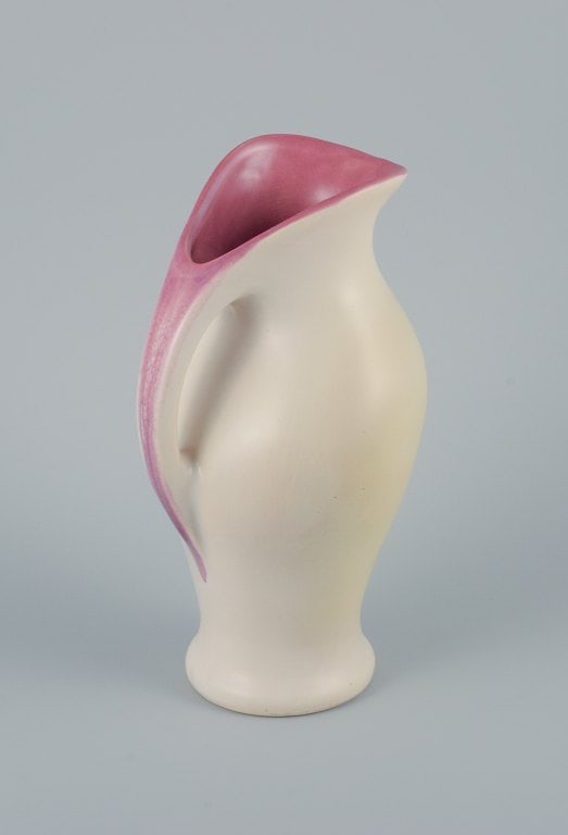 Pol Chambost (1906-1983) in style of, ceramic jug in matt white glaze. Interior decorated in rose - 3
