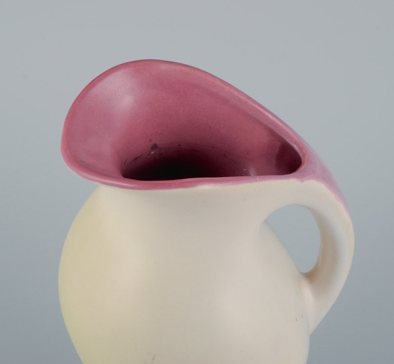 Pol Chambost (1906-1983) in style of, ceramic jug in matt white glaze. Interior decorated in rose - 5