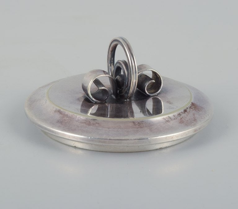 Arne Bang, ceramic marmalade jar in grooved design. Beautiful dark green glaze. - 8