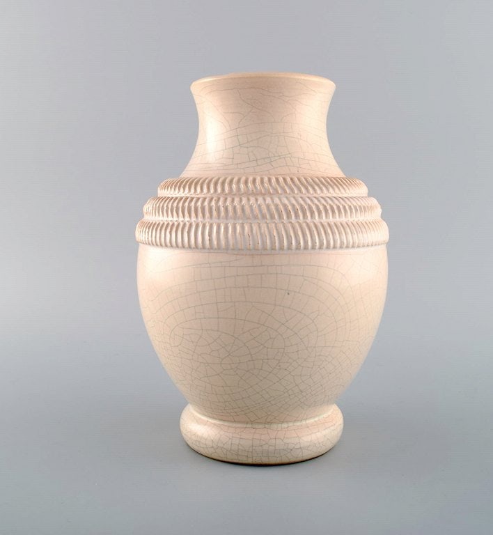 Pol Chambost (1906-1983), France. Vase in glazed ceramics. Beautiful crackled glaze in sand shades. (1 of 6)