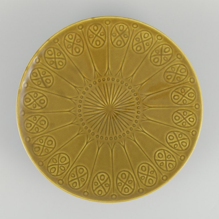 Upsala Ekeby/Gefle, Sweden. Large ceramic centerpiece. Geometric pattern. Green-yellow glaze. - 3