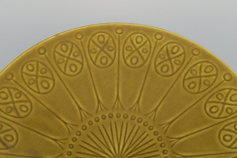 Upsala Ekeby/Gefle, Sweden. Large ceramic centerpiece. Geometric pattern. Green-yellow glaze. - 4