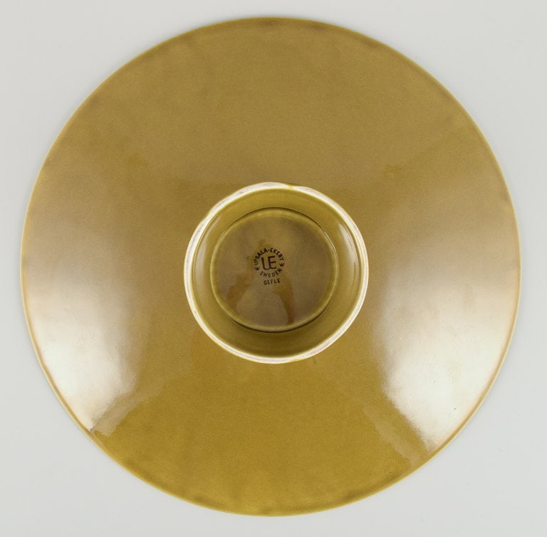 Upsala Ekeby/Gefle, Sweden. Large ceramic centerpiece. Geometric pattern. Green-yellow glaze. - 7