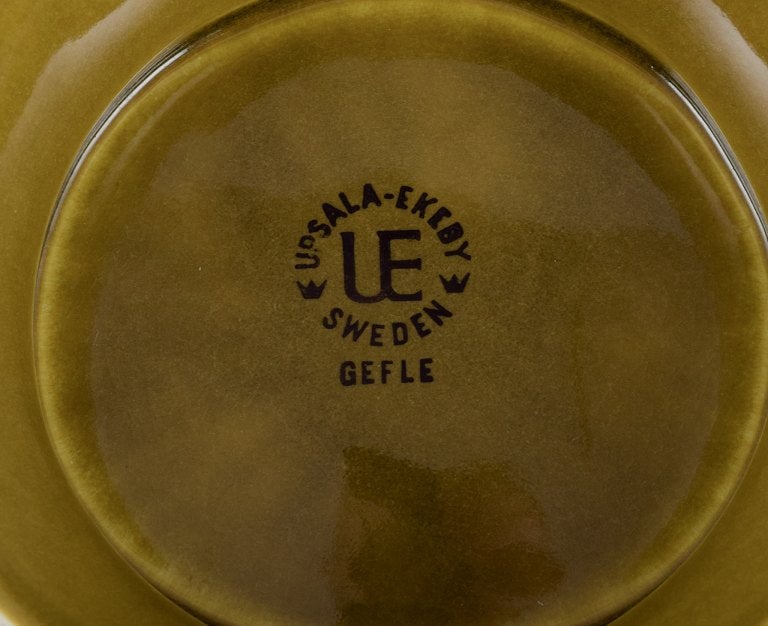 Upsala Ekeby/Gefle, Sweden. Large ceramic centerpiece. Geometric pattern. Green-yellow glaze. - 8