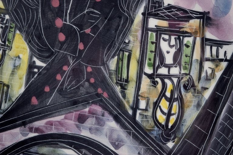 Silvestri, Venice, Italy. Unique ceramic bowl with a cityscape featuring female faces. - 5