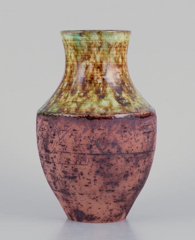 Szilasi, Visby, Sweden. Unique ceramic bowl and vase. Glazed in green-brown tones. - 3