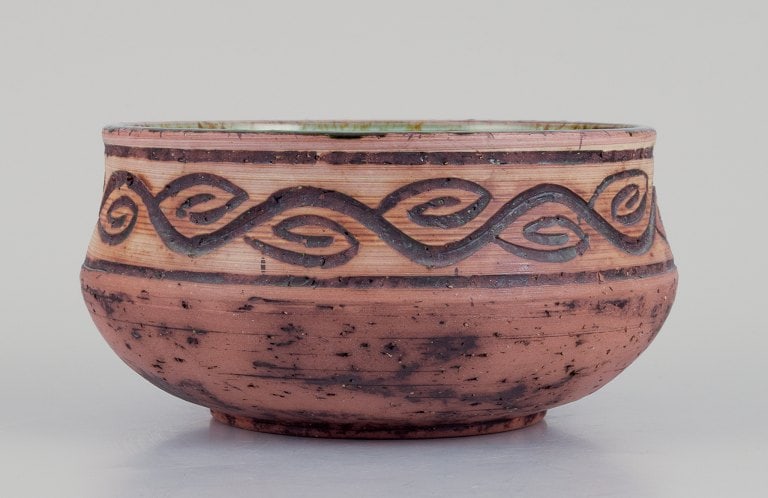 Szilasi, Visby, Sweden. Unique ceramic bowl and vase. Glazed in green-brown tones. - 5
