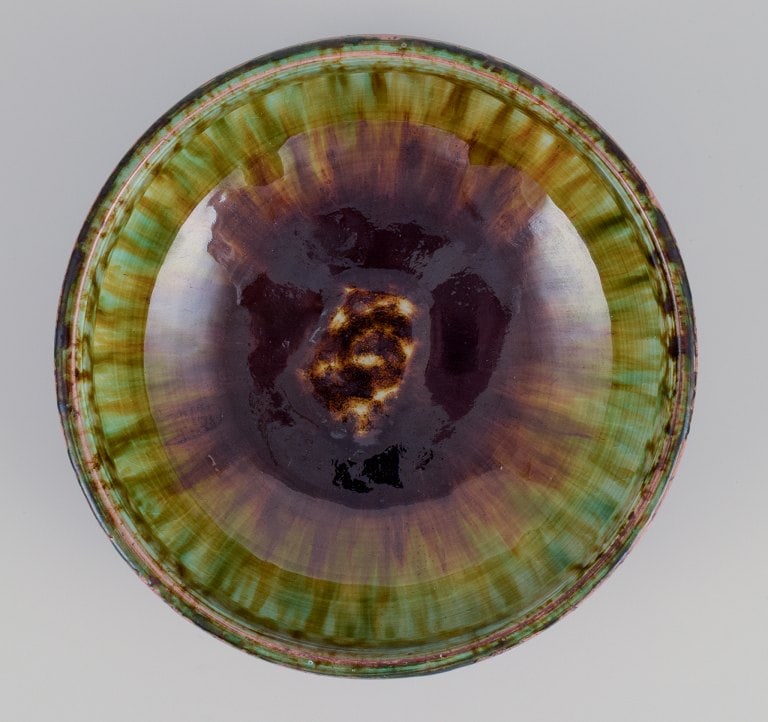 Szilasi, Visby, Sweden. Unique ceramic bowl and vase. Glazed in green-brown tones. - 6