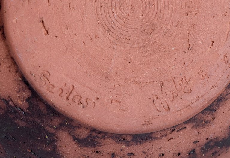 Szilasi, Visby, Sweden. Unique ceramic bowl and vase. Glazed in green-brown tones. - 8