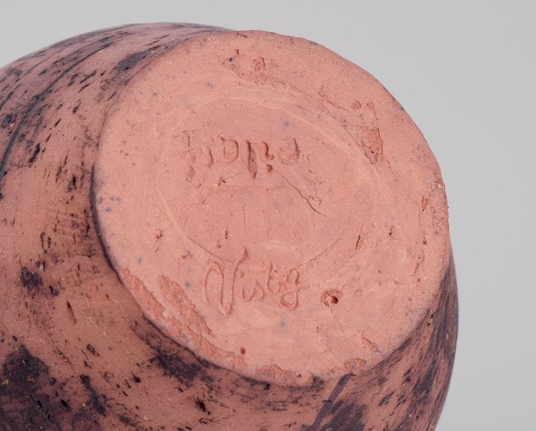 Szilasi, Visby, Sweden. Unique ceramic bowl and vase. Glazed in green-brown tones. - 9