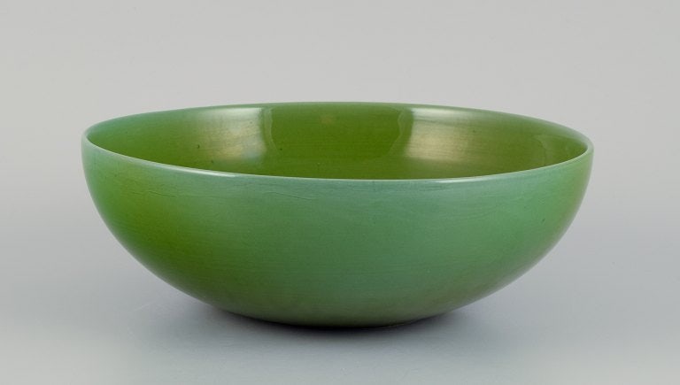 Carl Harry Stålhane (1920-1990) for Rörstrand, Sweden. Large ceramic bowl in apple green (1 of 5)