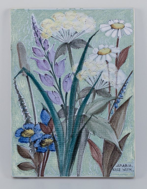 Naile Wafin for Arabia, Finland. Unique wall relief. Hand-decorated with a floral motif. - 2