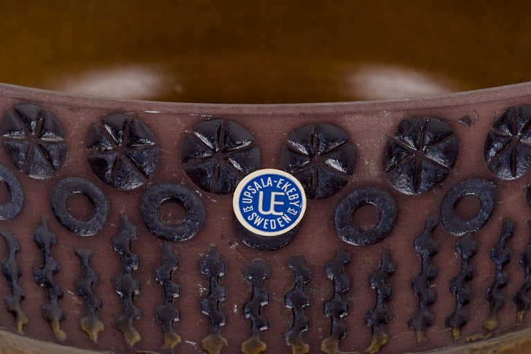 Mari Simmulson for Upsala Ekeby. Ceramic bowl in brown and green glaze. Modernist design. - 3