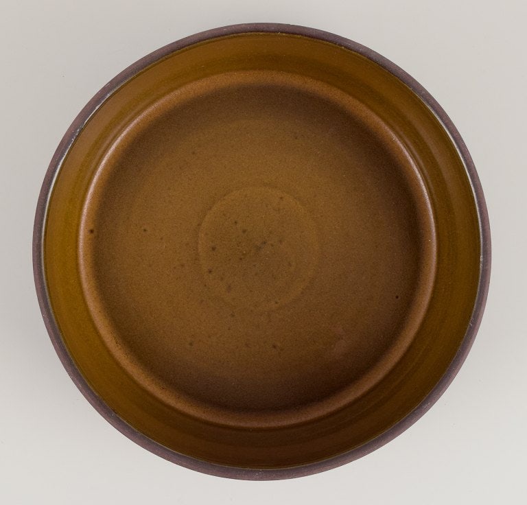 Mari Simmulson for Upsala Ekeby. Ceramic bowl in brown and green glaze. Modernist design. - 4