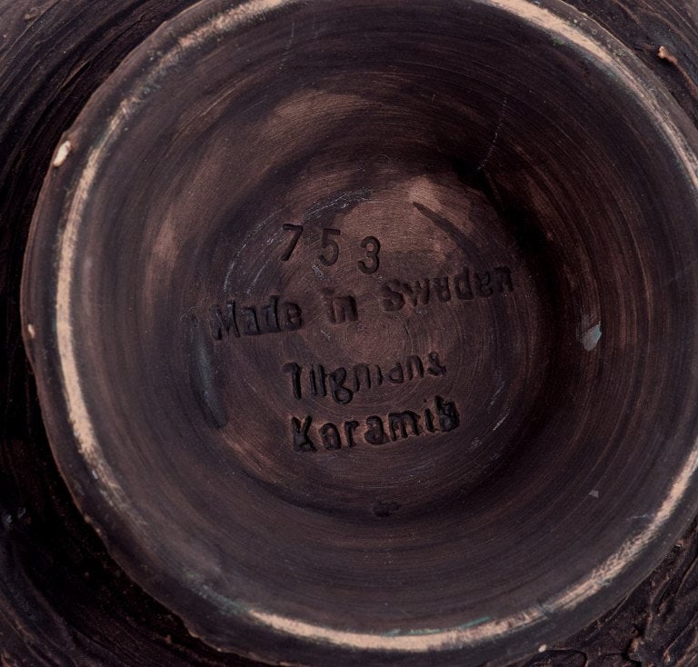 Tilgmans Keramik, Sweden. Ceramic bowl on a pedestal. Handmade. Glaze in green tones. - 7