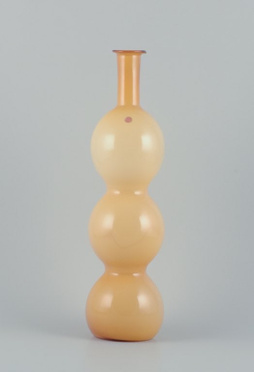 Murano/Venini, Italy. Large hand-blown ochre yellow art glass vase. Triple gourd-shaped. - 2