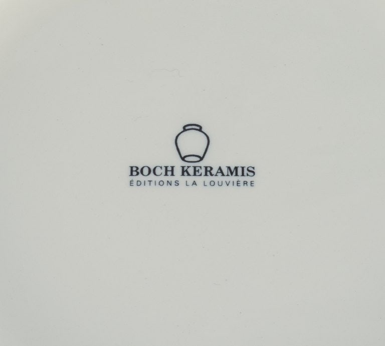 Boch Keramis, Belgium. Large ceramic vase. White glaze. Modernist design. Geometric pattern. - 6