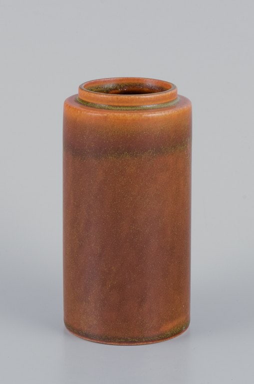 Bengt Berglund for Gustavsberg. Ceramic vase from the "Stampe" series. Ochre yellow glaze. (1 of 7)