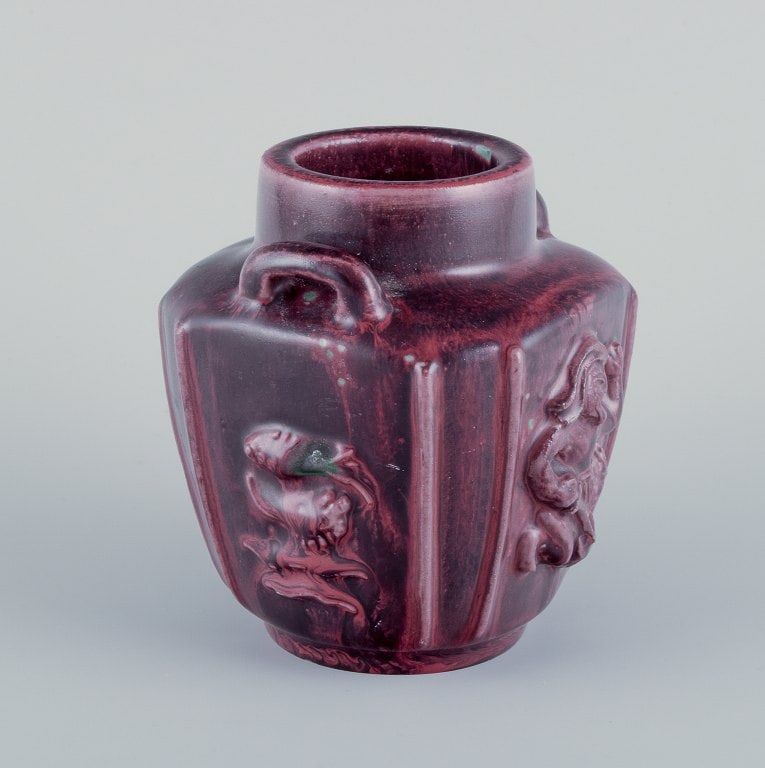 Bode Willumsen for Royal Copenhagen. Ceramic vase with mythological motifs. Ox-blood glaze. - 2