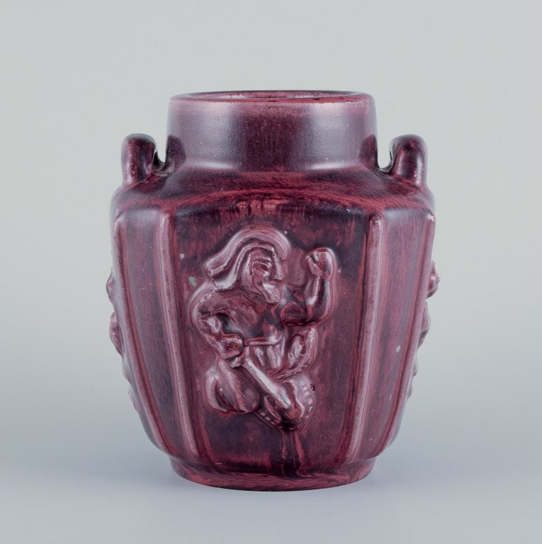 Bode Willumsen for Royal Copenhagen. Ceramic vase with mythological motifs. Ox-blood glaze. - 3