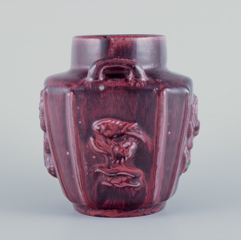 Bode Willumsen for Royal Copenhagen. Ceramic vase with mythological motifs. Ox-blood glaze. - 4