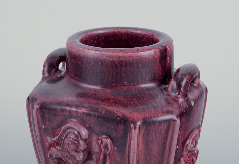 Bode Willumsen for Royal Copenhagen. Ceramic vase with mythological motifs. Ox-blood glaze. - 7