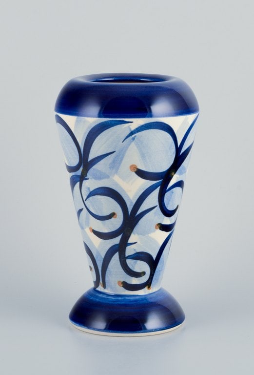 Søholm, Bornholm, Denmark. Ceramic vase. Abstract design. Glaze in blue shades. - 2