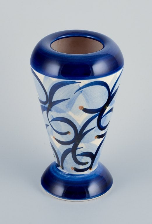 Søholm, Bornholm, Denmark. Ceramic vase. Abstract design. Glaze in blue shades. - 3