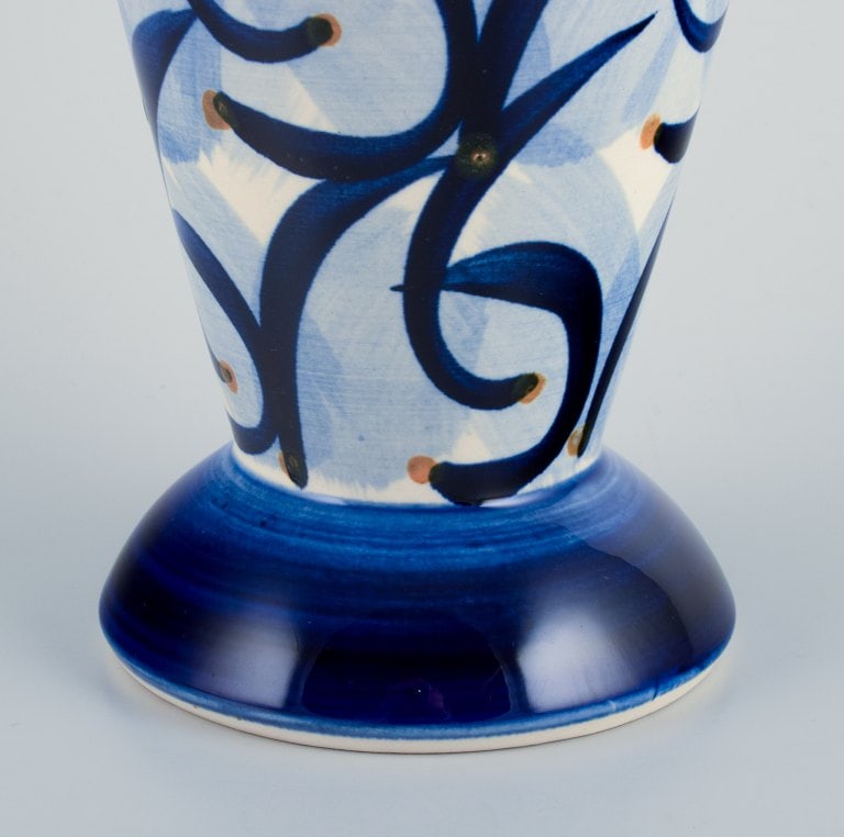 Søholm, Bornholm, Denmark. Ceramic vase. Abstract design. Glaze in blue shades. - 5