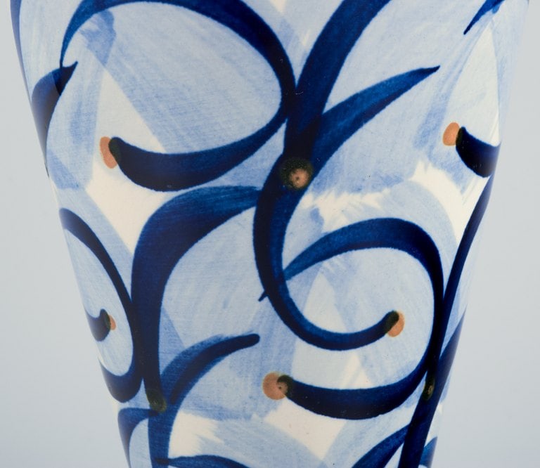 Søholm, Bornholm, Denmark. Ceramic vase. Abstract design. Glaze in blue shades. - 6
