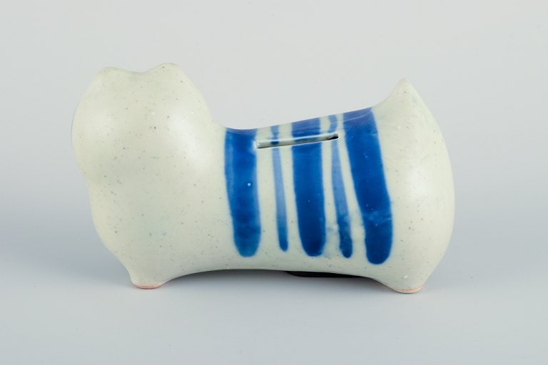Lisa Larson style. Piggy bank in the shape of a cat. Hand-glazed ceramic. - 6
