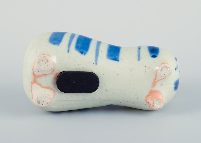 Lisa Larson style. Piggy bank in the shape of a cat. Hand-glazed ceramic. - 7
