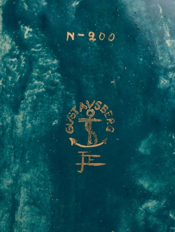 Josef Ekberg (1877-1945) for Gustavsberg, Sweden. Leaf-shaped ceramic bowl with glaze in green-blue - 7