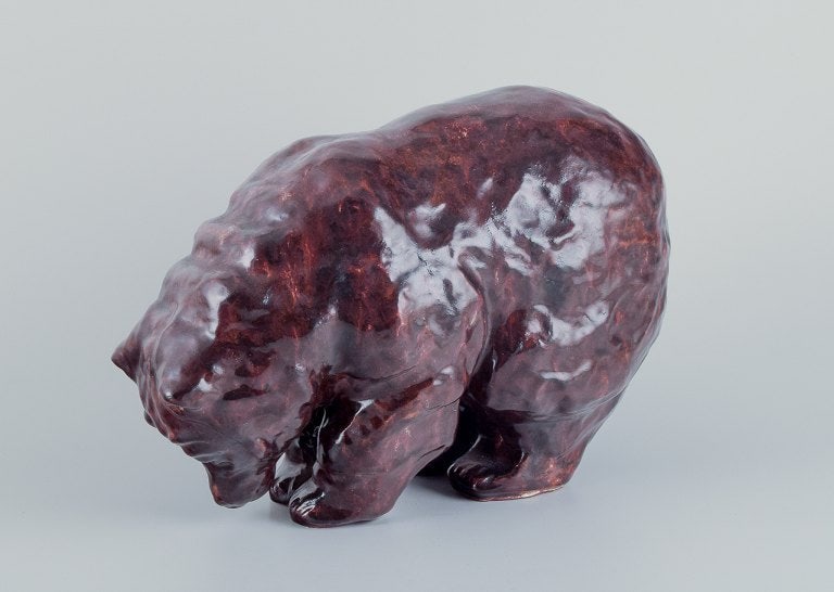 Danish ceramicist. Large unique ceramic bear. Glaze in red-brown shades. (1 of 8)