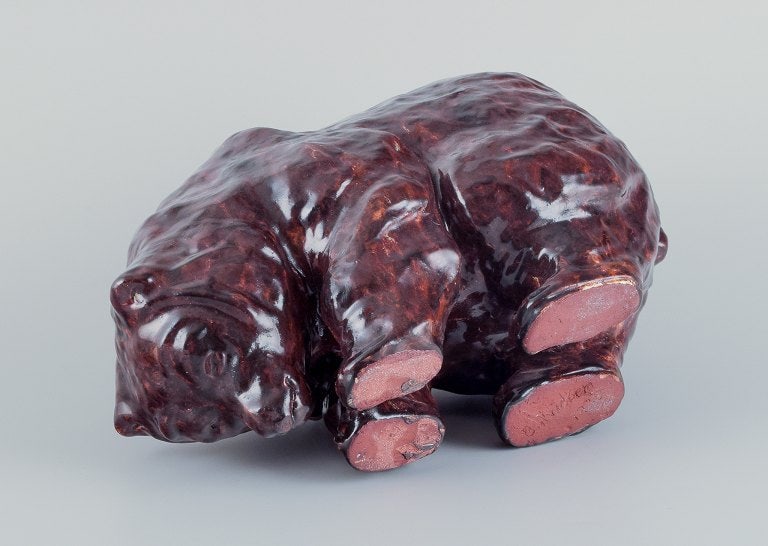 Danish ceramicist. Large unique ceramic bear. Glaze in red-brown shades. - 6